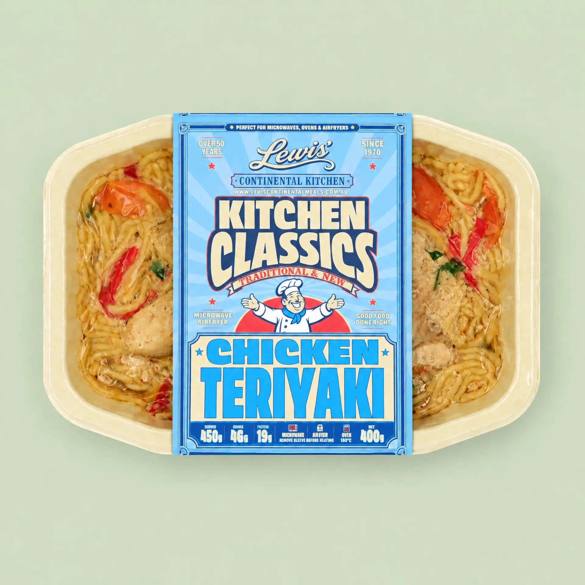Chicken Teriyaki & Hokkien Noodles served on a plate