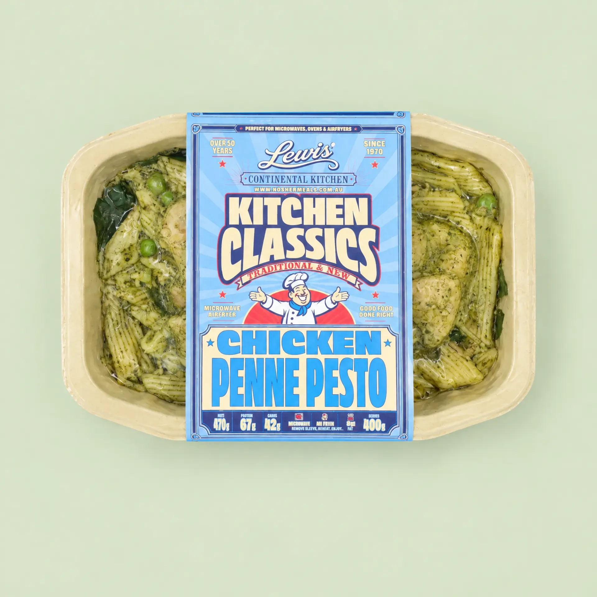 Chicken Penne Pesto served on a plate