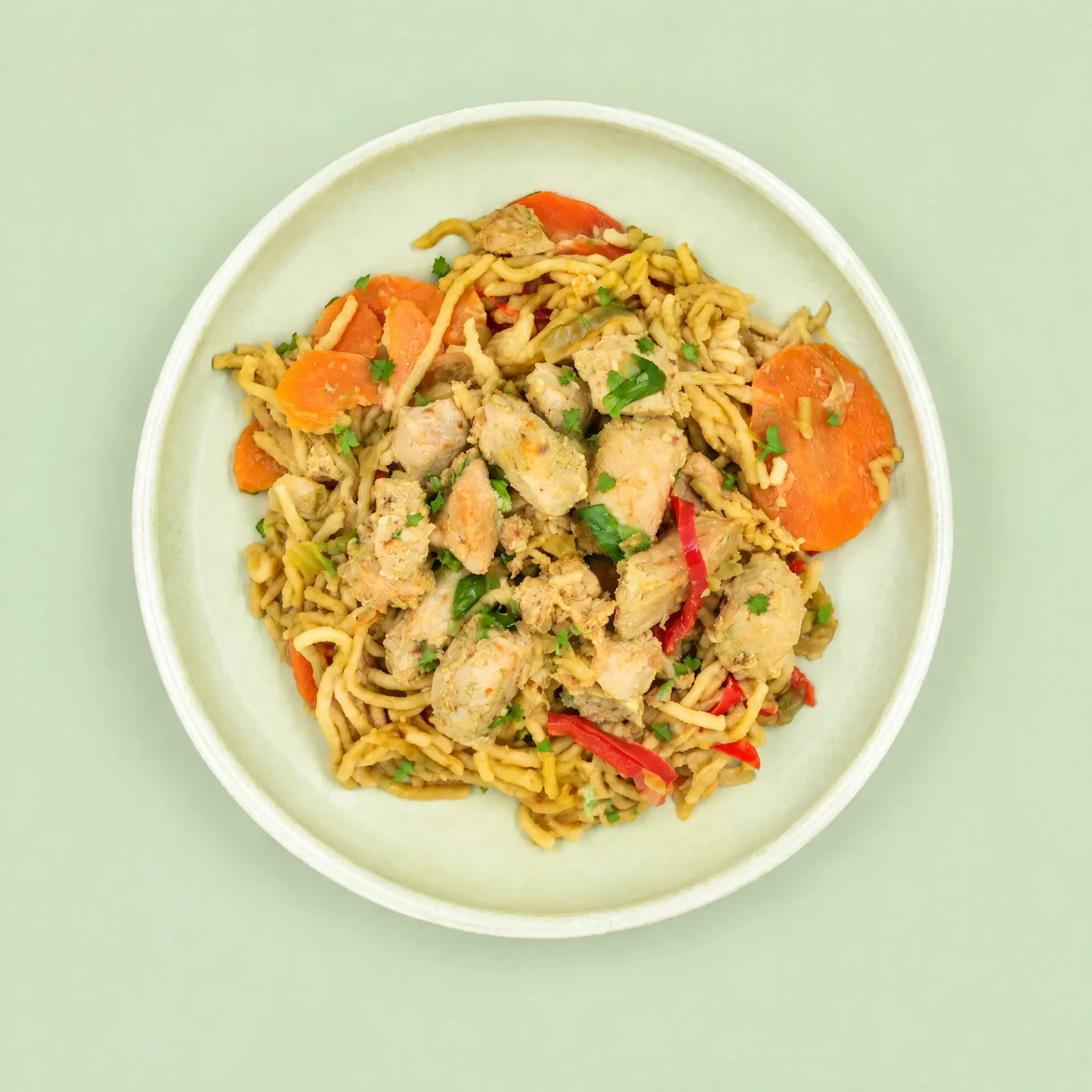 Chicken Teriyaki & Hokkien Noodles served on a plate