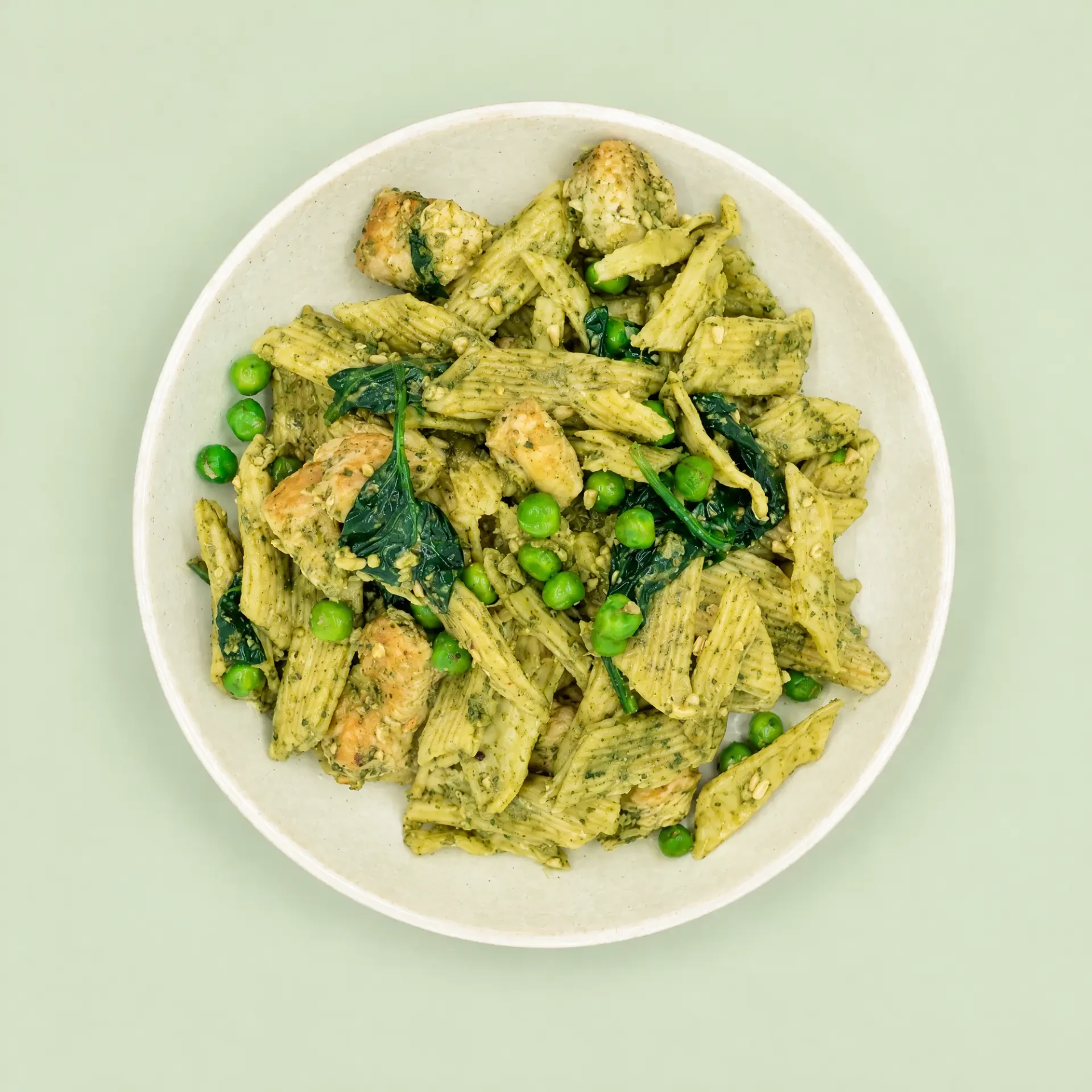 Chicken Penne Pesto served on a plate