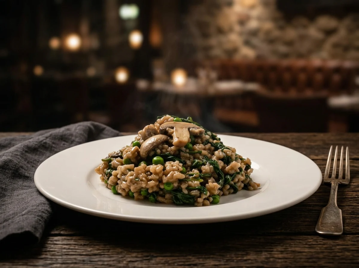 Mushroom and pea risotto